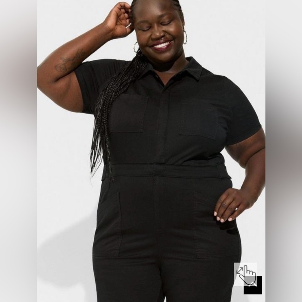 NWT Torrid Size 12 - Short Sleeve Black Twill Full Length Jumper - Picture 2 of 7